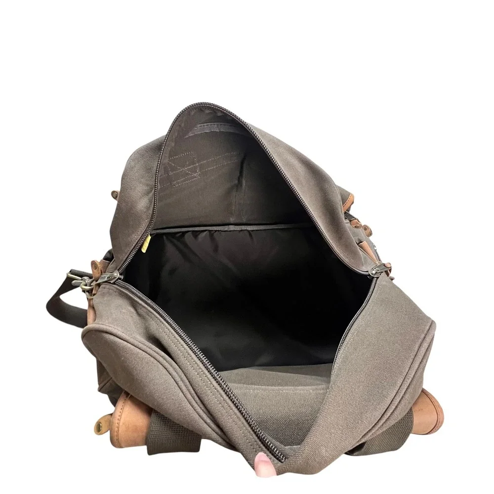 Cabelas Canvas Leather Trim Duffel Bag Brown Travel Luggage Weekend Bag